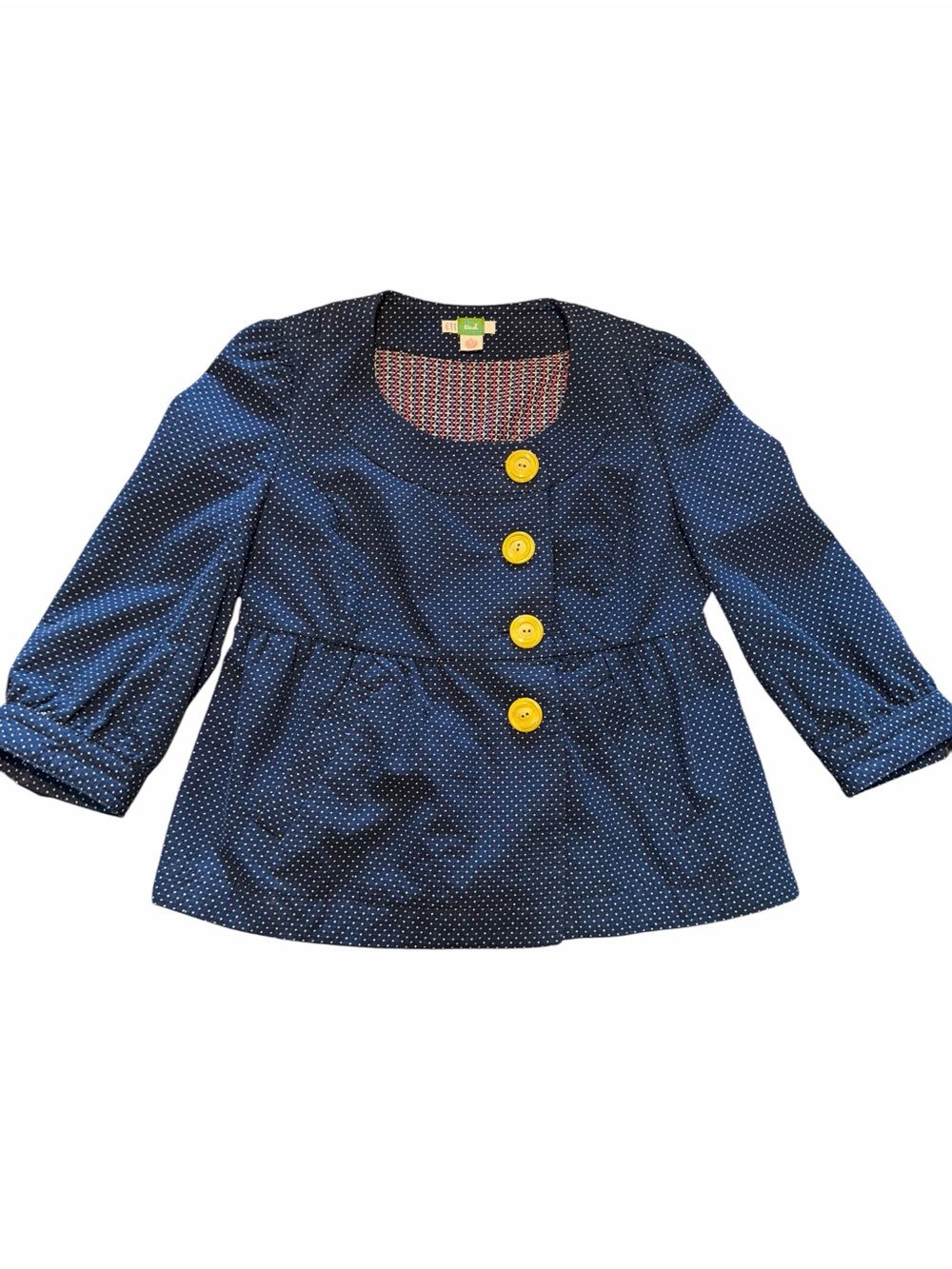Anthropologie Ett Twa Navy Blue Polka Dot Babydoll Peplum Fall Jacket Sz 4